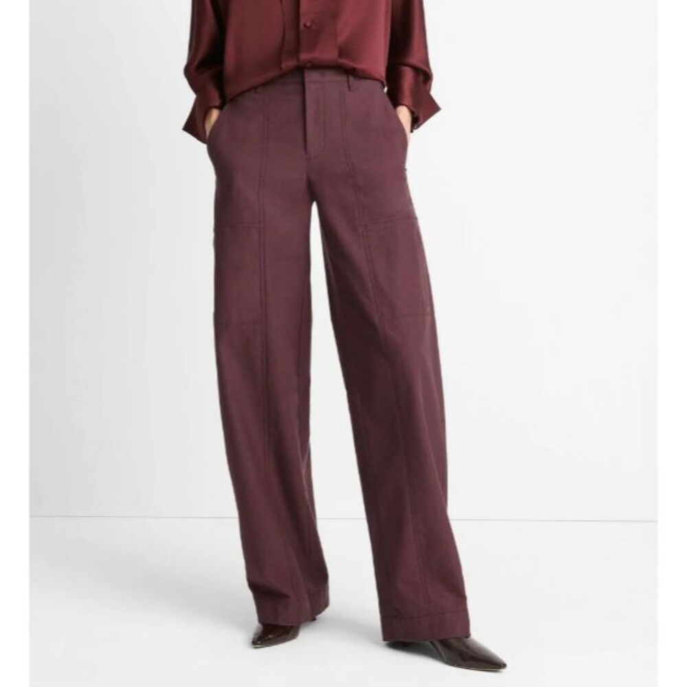 Vince Women's Pants Mid Rise Utility Pant Cotton and Wool in Cherry Night size 6